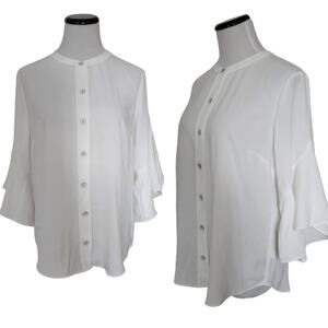 Cabi Flowy Button Front Work Blouse White Small